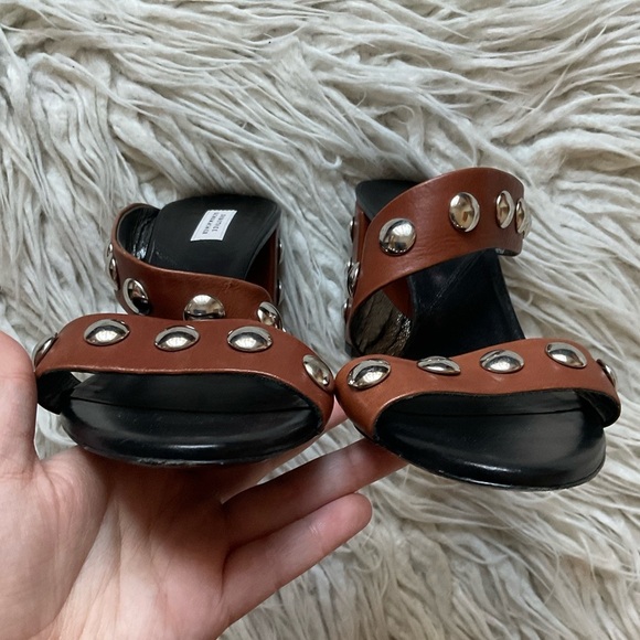 Dorothee Schumacher Brown Leather Studded Block Heel Slide Sandals EUC Size 39 - Picture 7 of 12